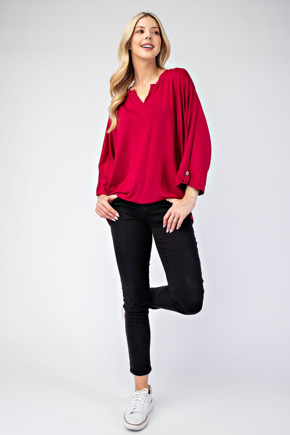 Celeste Notched Three-Quarter Sleeve Blouse