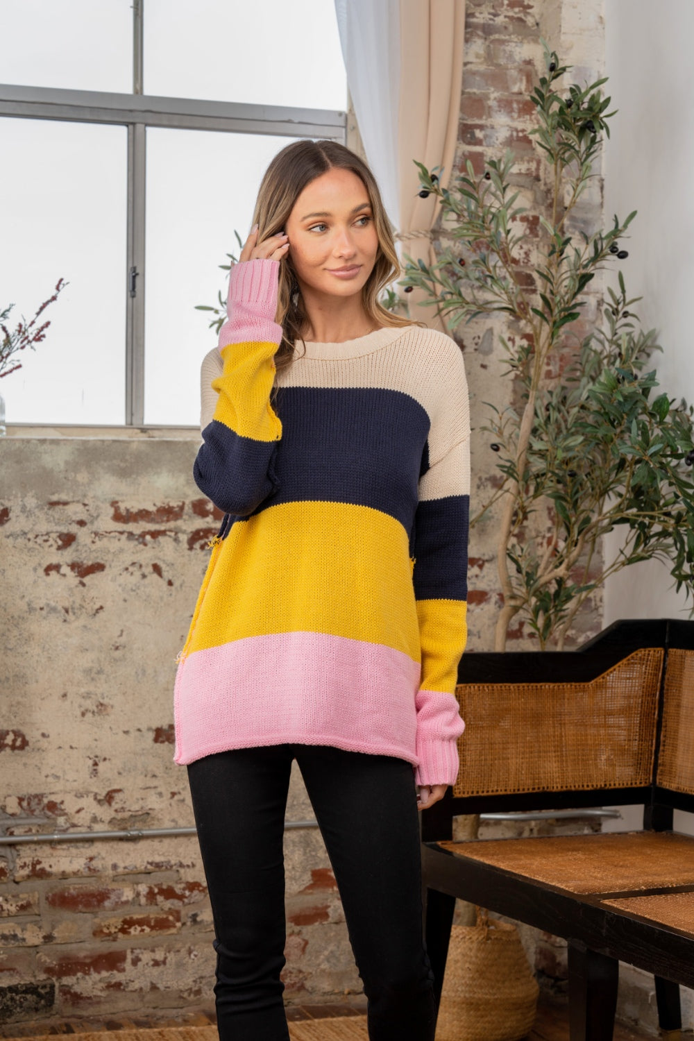 Sew In Love Color Block Exposed Seam Sweater