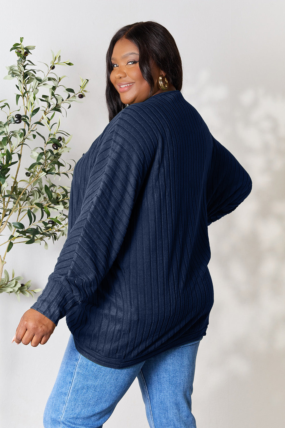 Ribbed Open Front Long Sleeve Cardigan