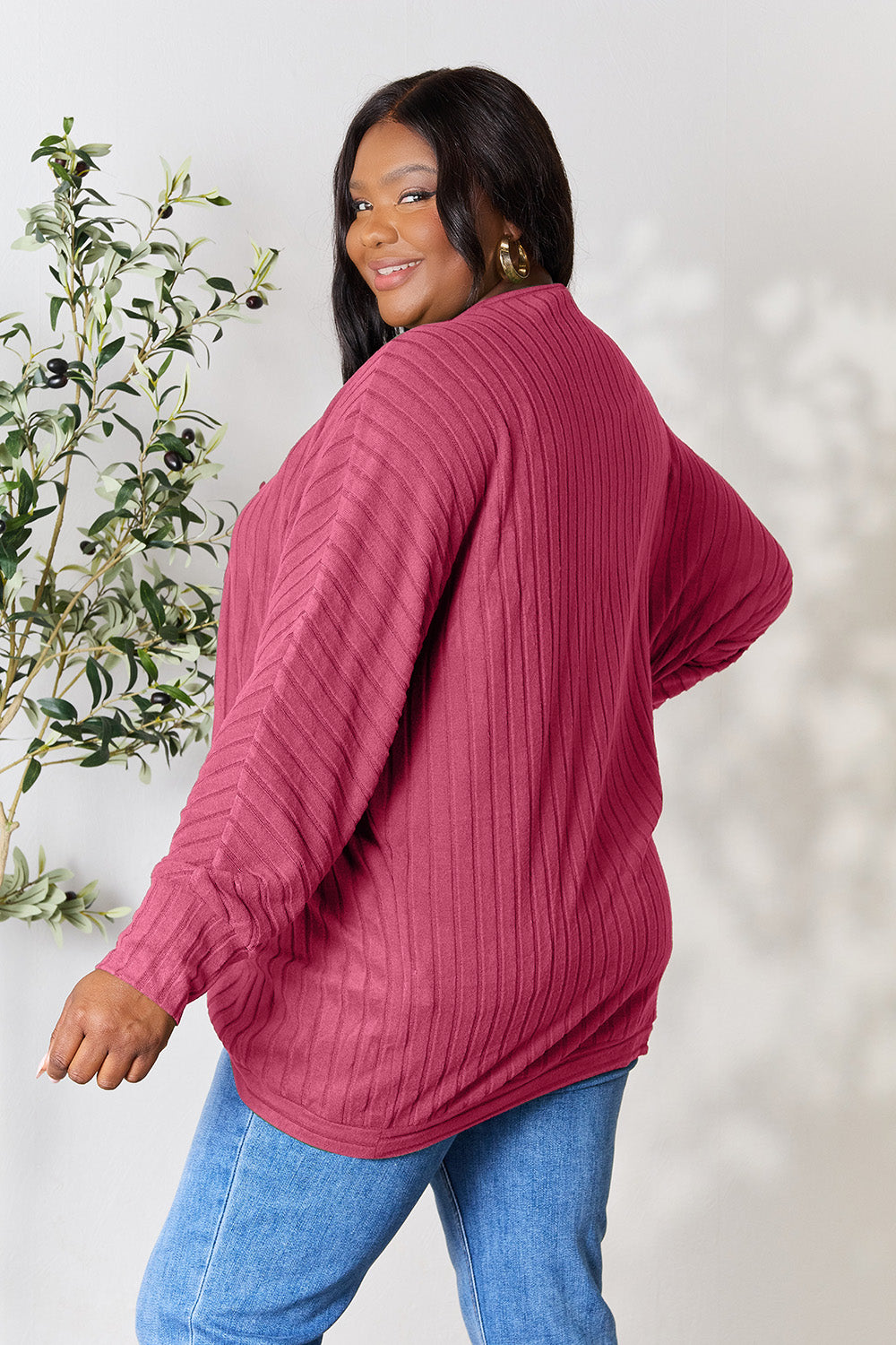 Ribbed Open Front Long Sleeve Cardigan
