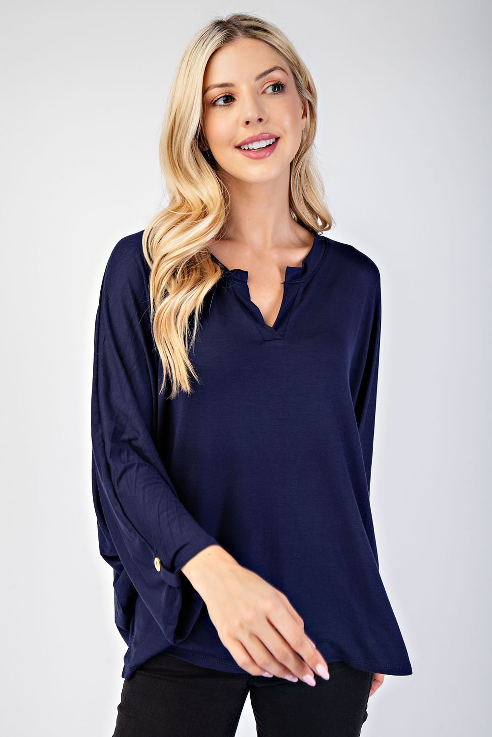 Celeste Notched Three-Quarter Sleeve Blouse