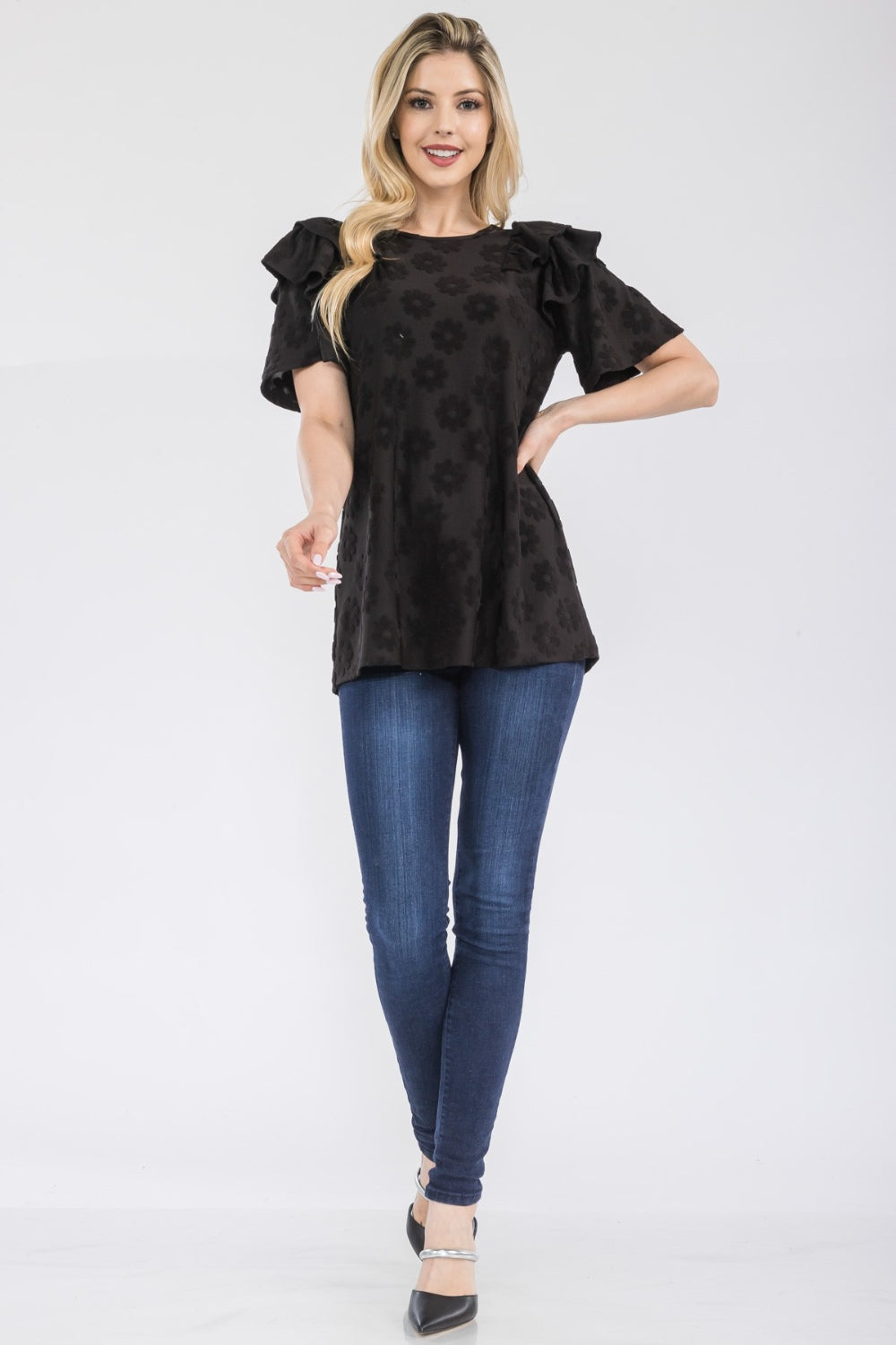 Celeste Ruffle Layered Short Sleeve Daisy Floral Top