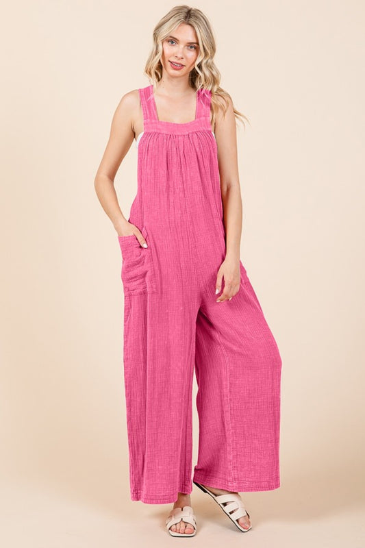Culture Code Pocketed Sleeveless Wide Leg Overalls