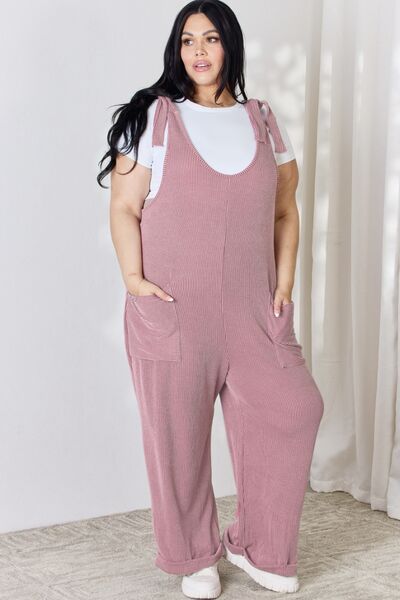 Celeste Ribbed Tie Shoulder Overalls