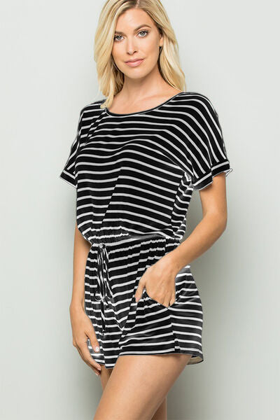 Heimish Striped Round Neck Short Sleeve Romper