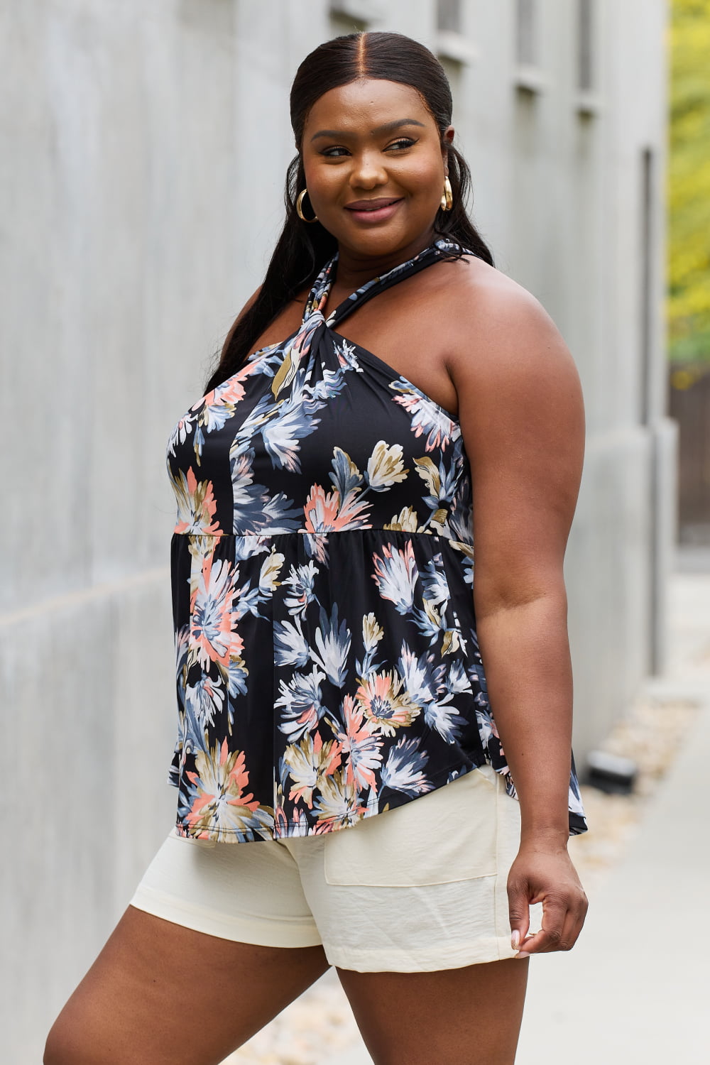 Be Stage Floral Halter Top in Black