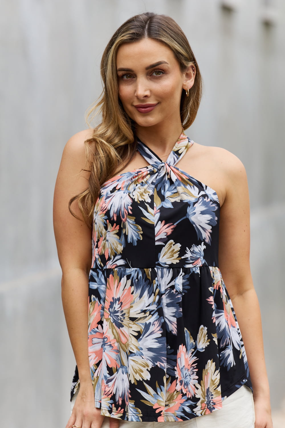 Be Stage Floral Halter Top in Black