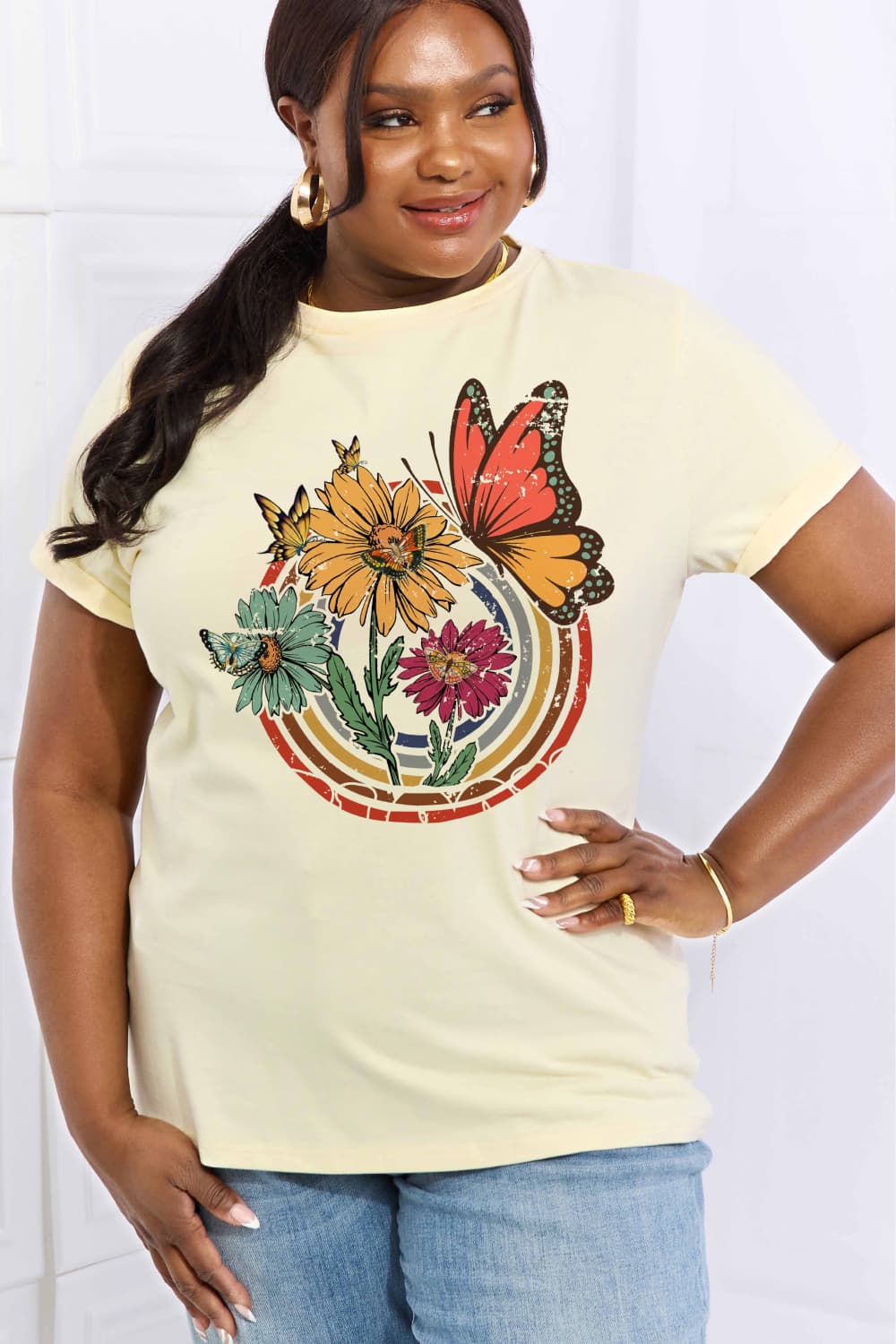 Simply Love Flower & Butterfly Graphic Cotton Tee