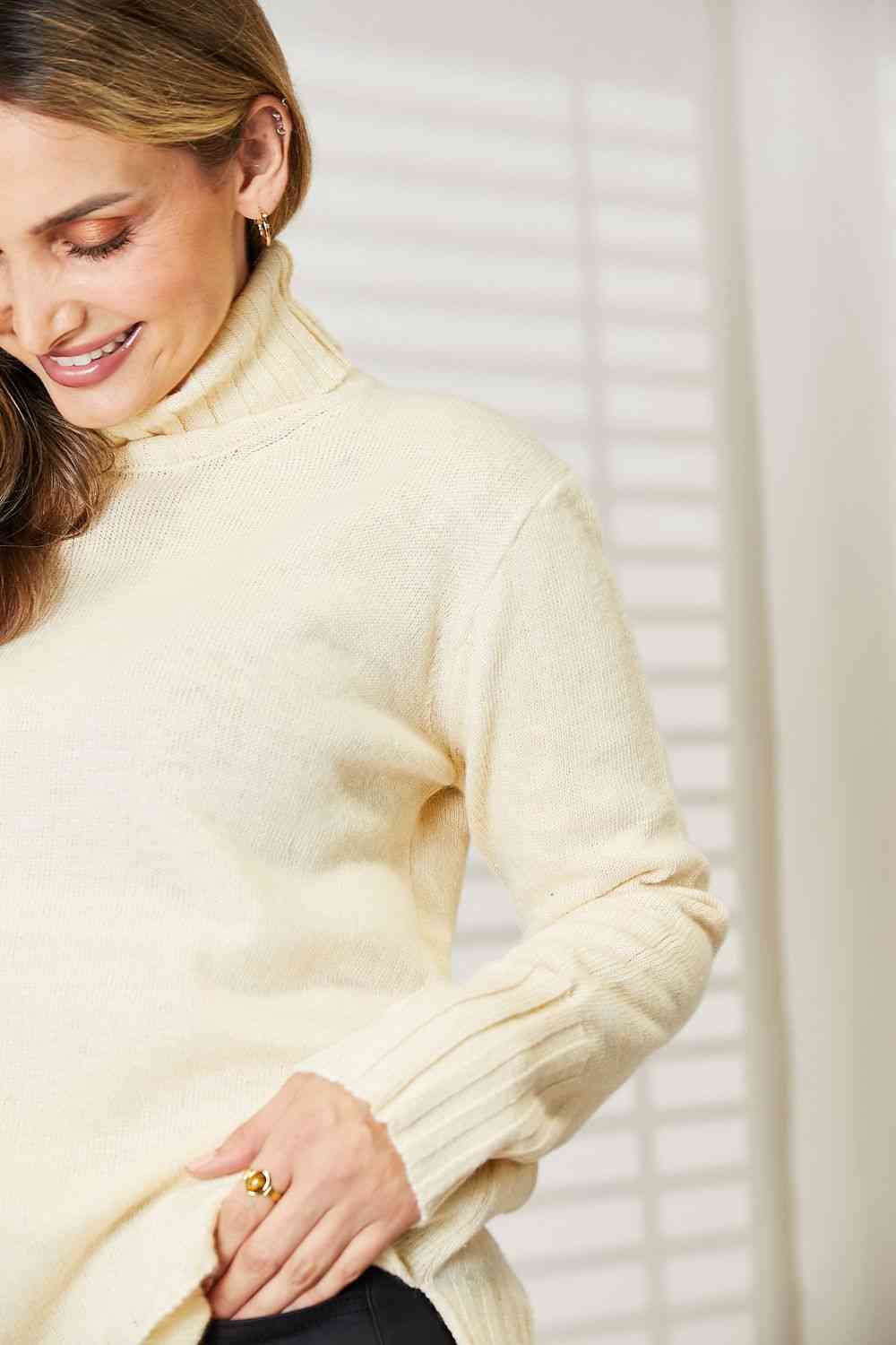 Heimish Long Sleeve Turtleneck Sweater with Side Slit