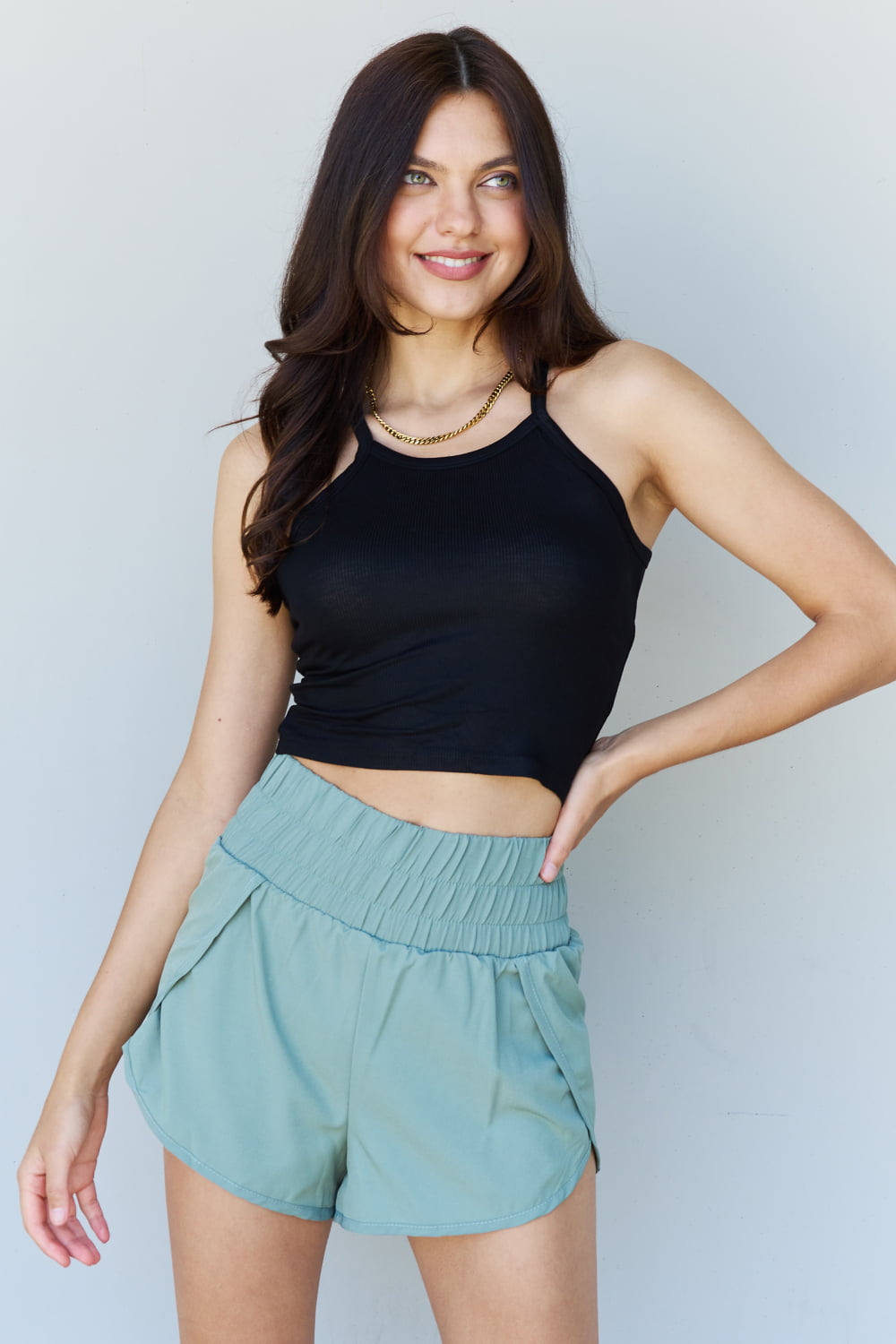 Ninexis Soft Modal Short Strap Ribbed Tank Top in Black