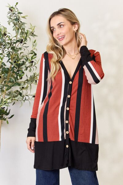 Celeste Striped Button Up Long Sleeve Cardigan