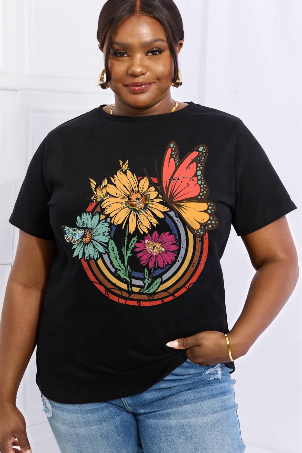 Simply Love Flower & Butterfly Graphic Cotton Tee