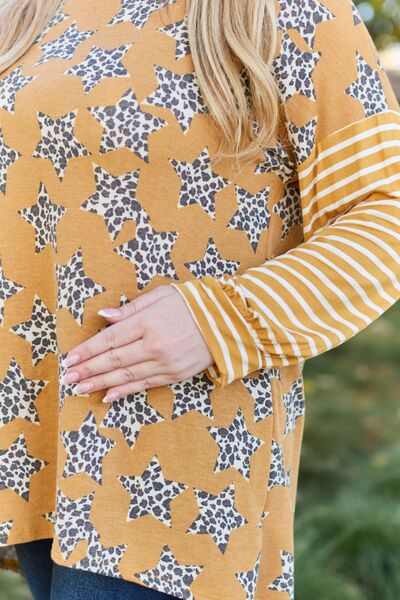Celeste Design Leopard Star Striped Long Sleeve Top