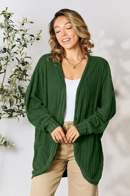 Ribbed Open Front Long Sleeve Cardigan