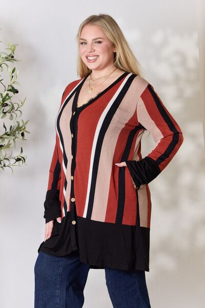 Celeste Striped Button Up Long Sleeve Cardigan