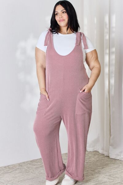 Celeste Ribbed Tie Shoulder Overalls