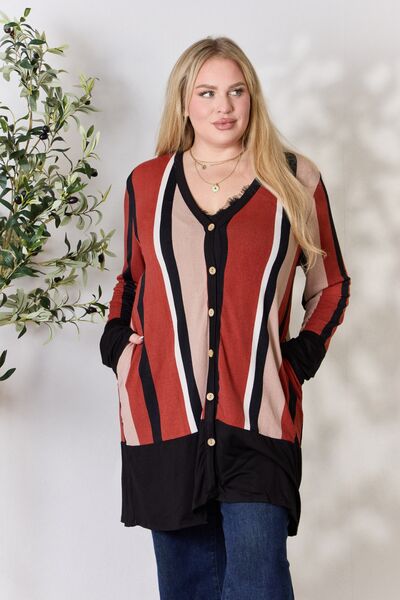 Celeste Striped Button Up Long Sleeve Cardigan