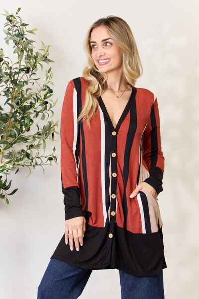 Celeste Striped Button Up Long Sleeve Cardigan