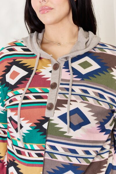 Celeste Geometric Exposed Seam Drawstring Hoodie