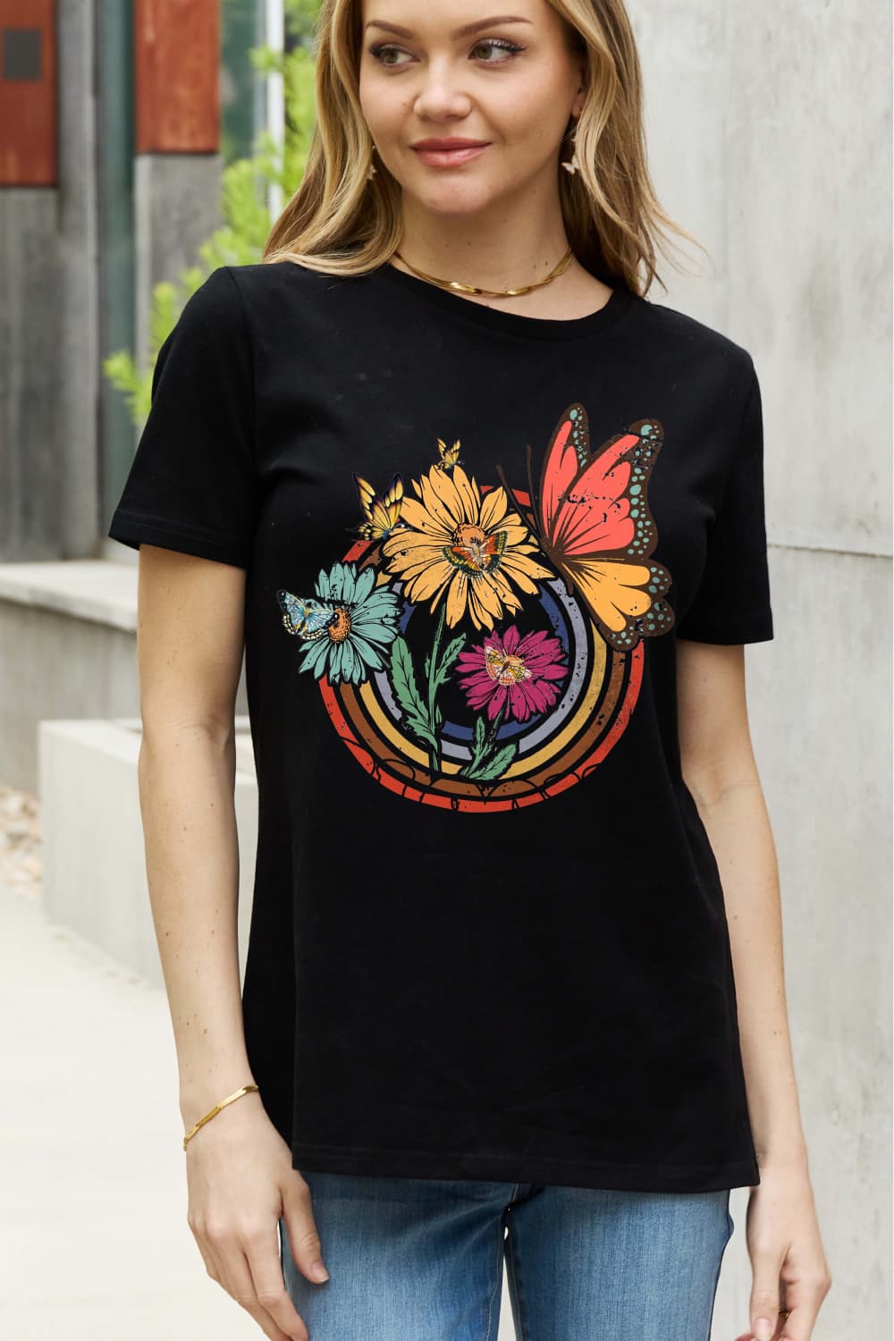 Simply Love Flower & Butterfly Graphic Cotton Tee