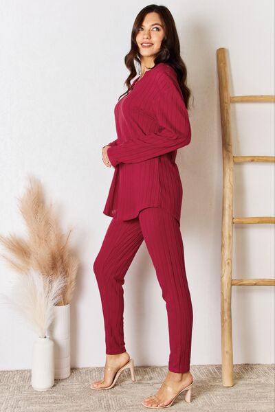 Basic Bae Notched Long Sleeve Top and Pants Set