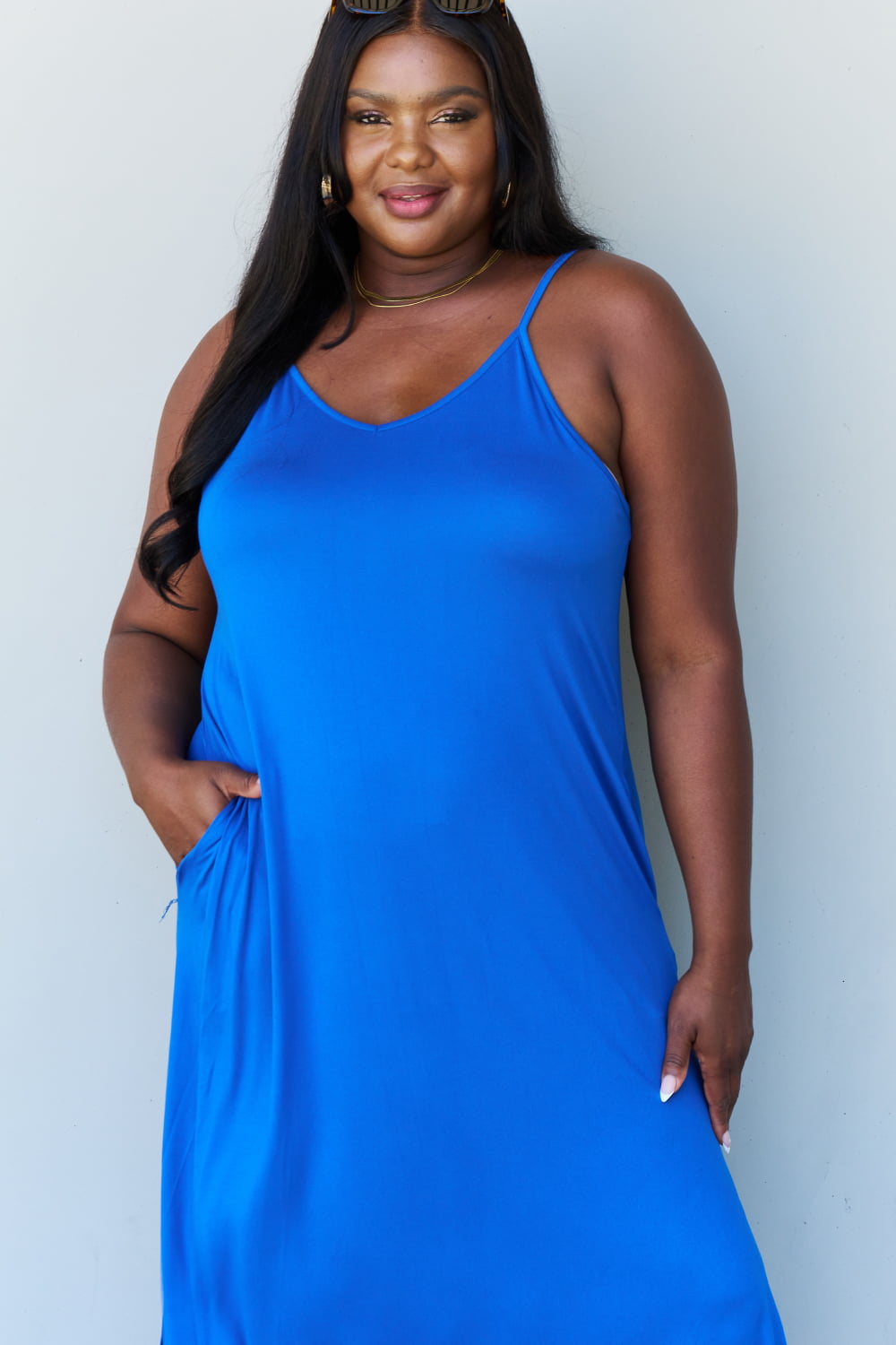 Ninexis Good Energy Cami Side Slit Maxi Dress in Royal Blue