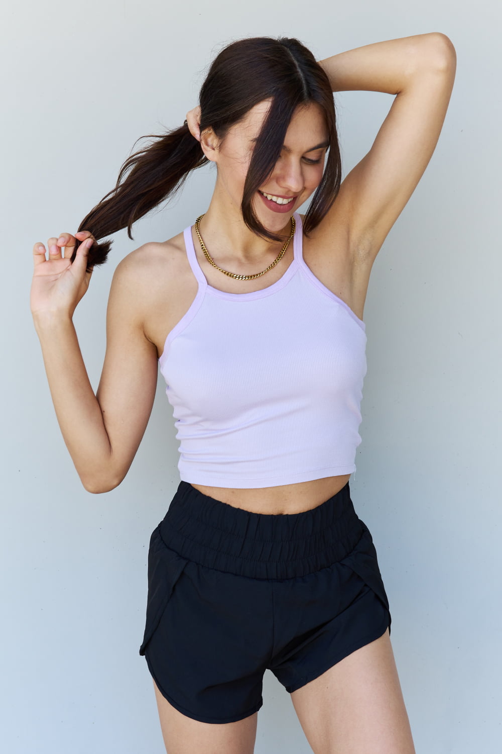 Ninexis Soft Modal Short Strap Ribbed Tank Top in Lavender