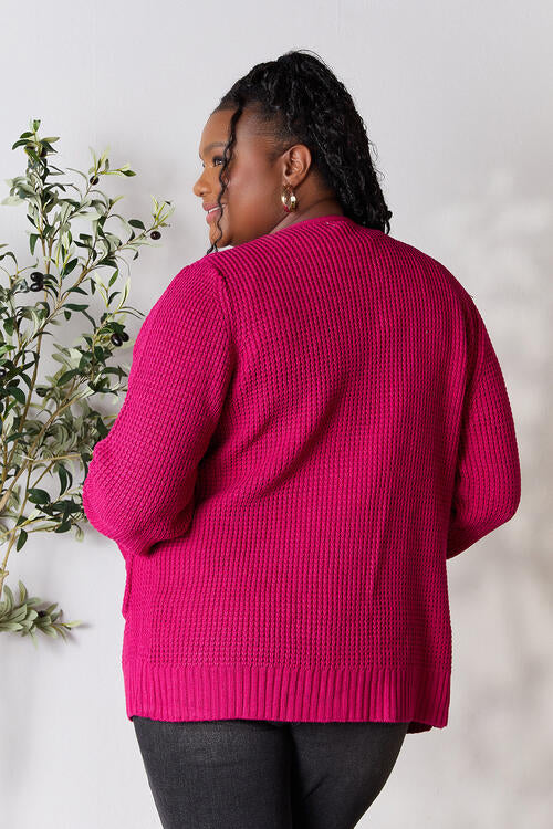 Zenana Waffle-Knit Open Front Cardigan