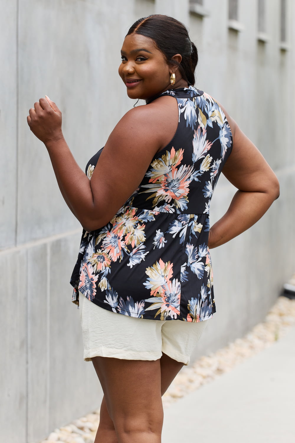 Be Stage Floral Halter Top in Black