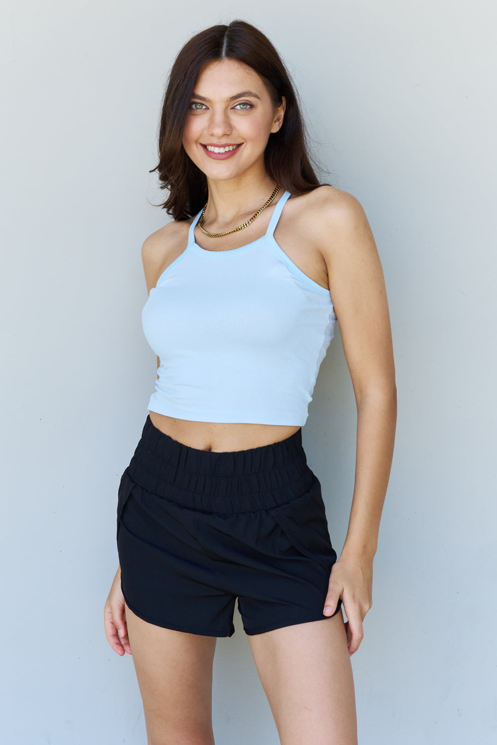 Ninexis Soft Modal Short Strap Ribbed Tank Top in Blue