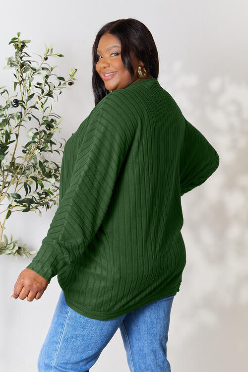 Ribbed Open Front Long Sleeve Cardigan
