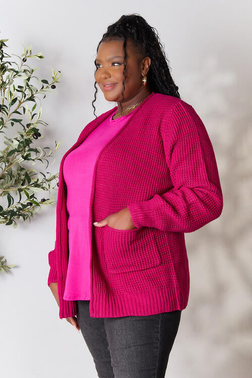 Zenana Waffle-Knit Open Front Cardigan