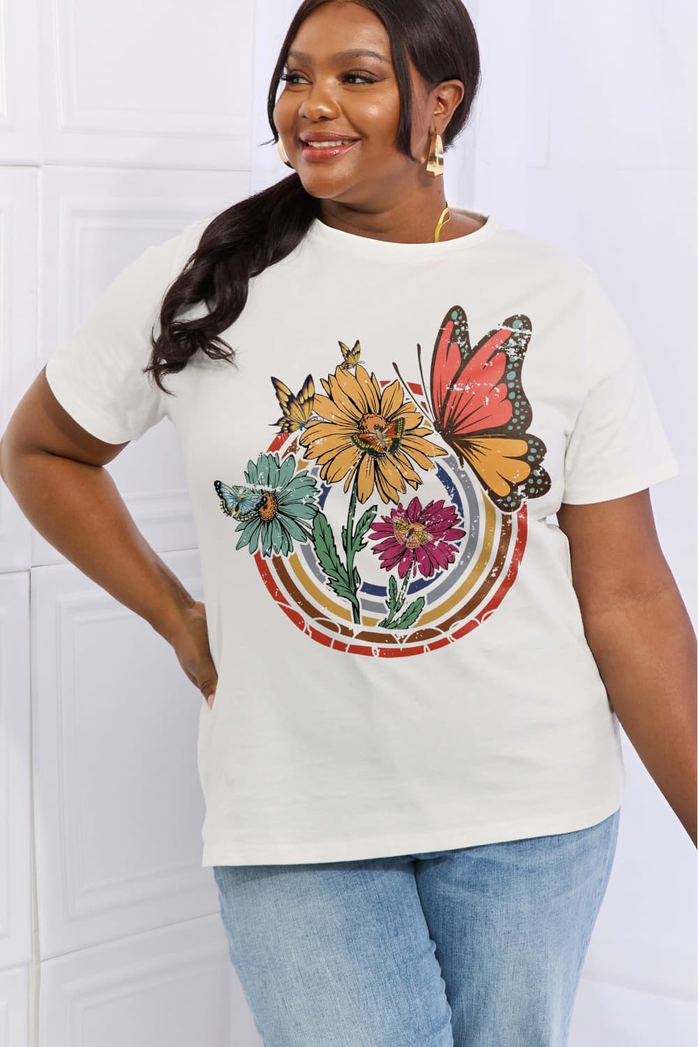 Simply Love Flower & Butterfly Graphic Cotton Tee