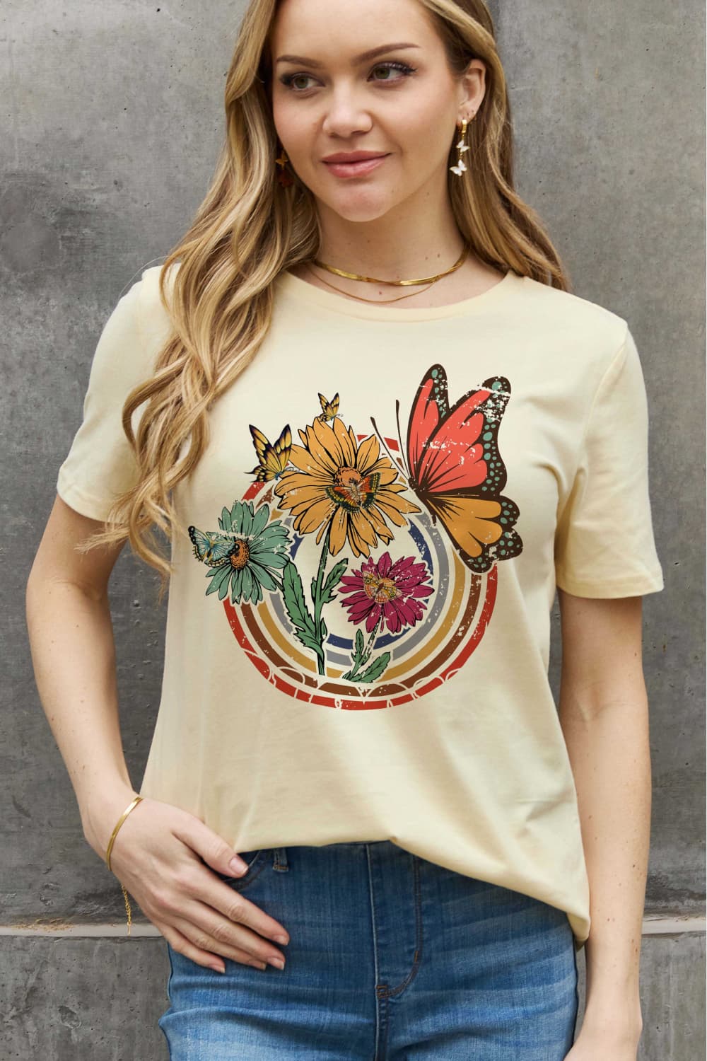 Simply Love Flower & Butterfly Graphic Cotton Tee