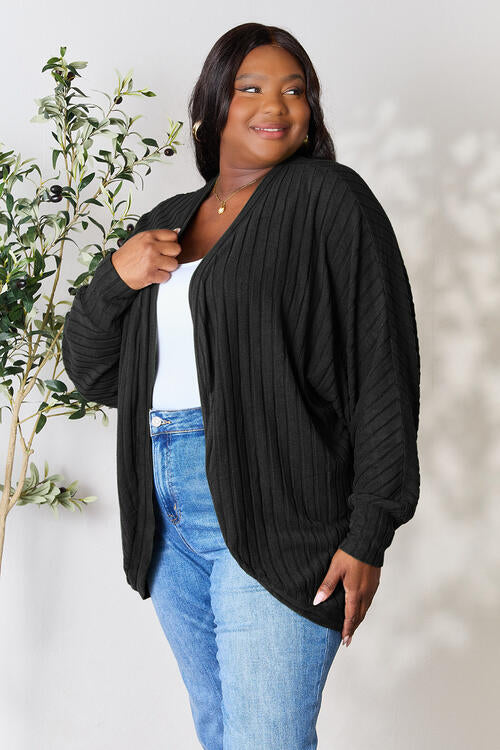 Ribbed Open Front Long Sleeve Cardigan