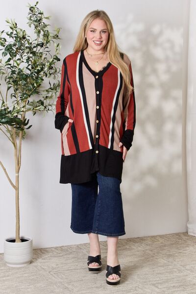 Celeste Striped Button Up Long Sleeve Cardigan