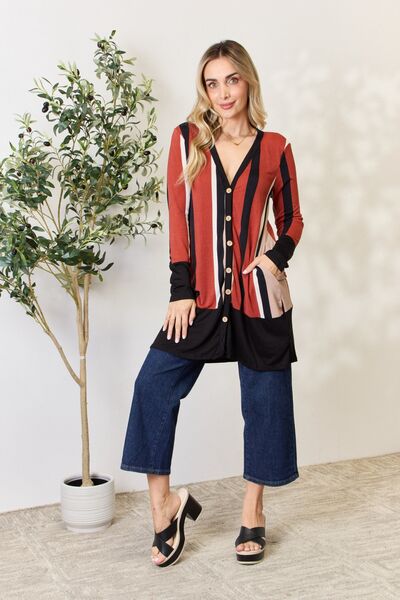 Celeste Striped Button Up Long Sleeve Cardigan