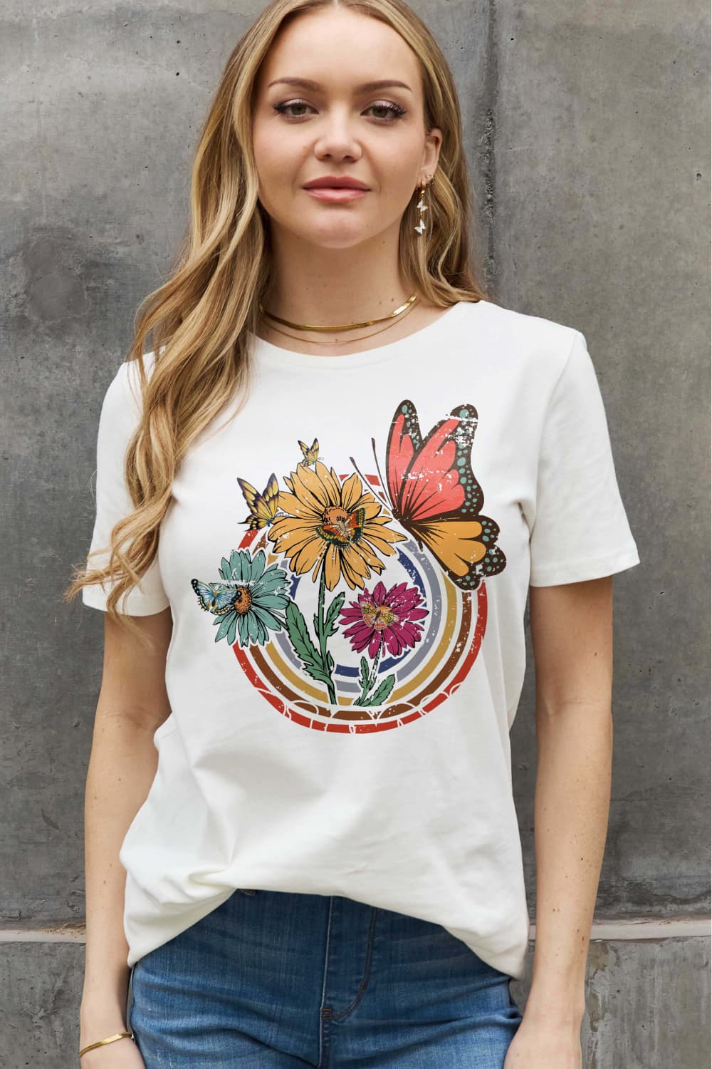 Simply Love Flower & Butterfly Graphic Cotton Tee