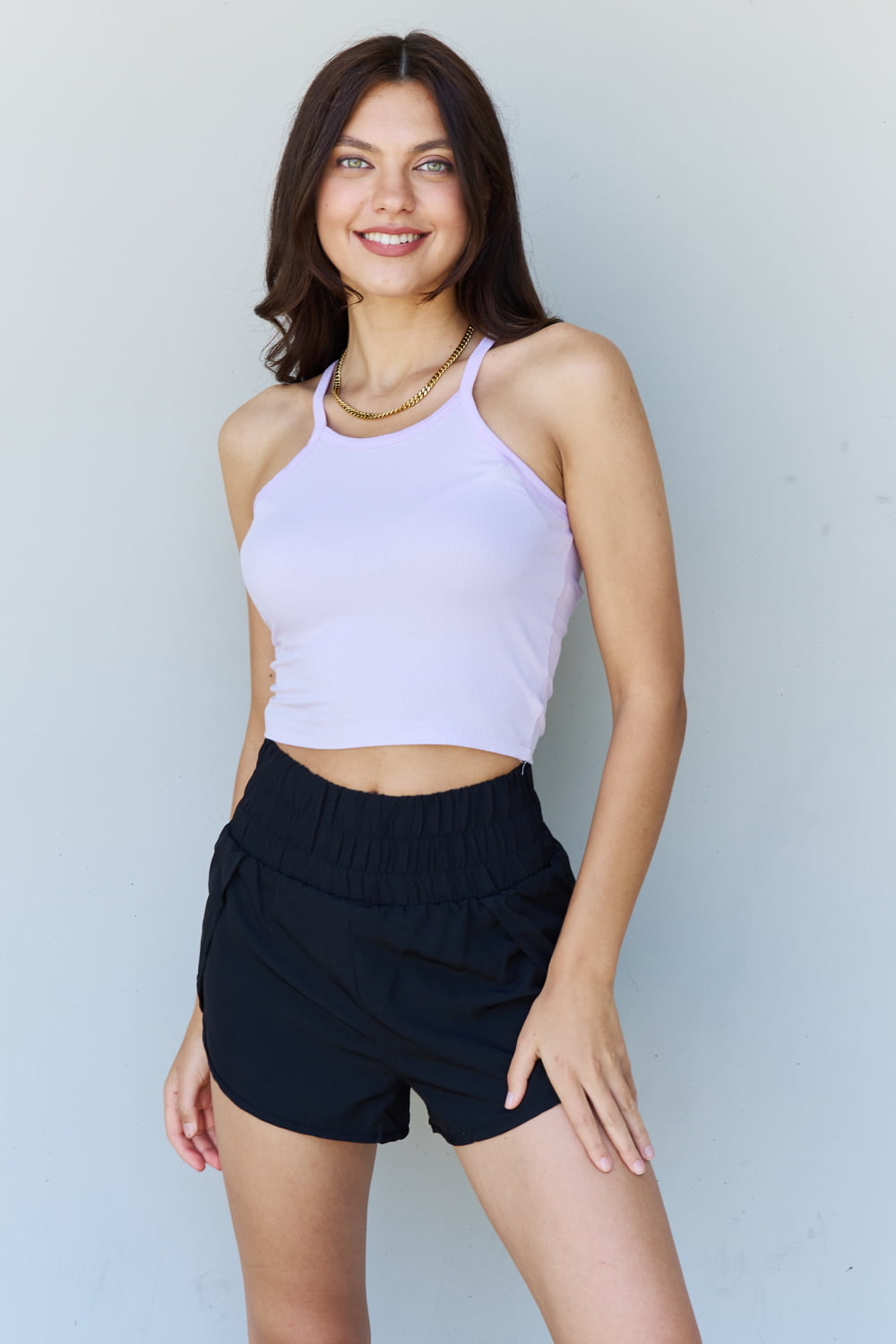 Ninexis Soft Modal Short Strap Ribbed Tank Top in Lavender