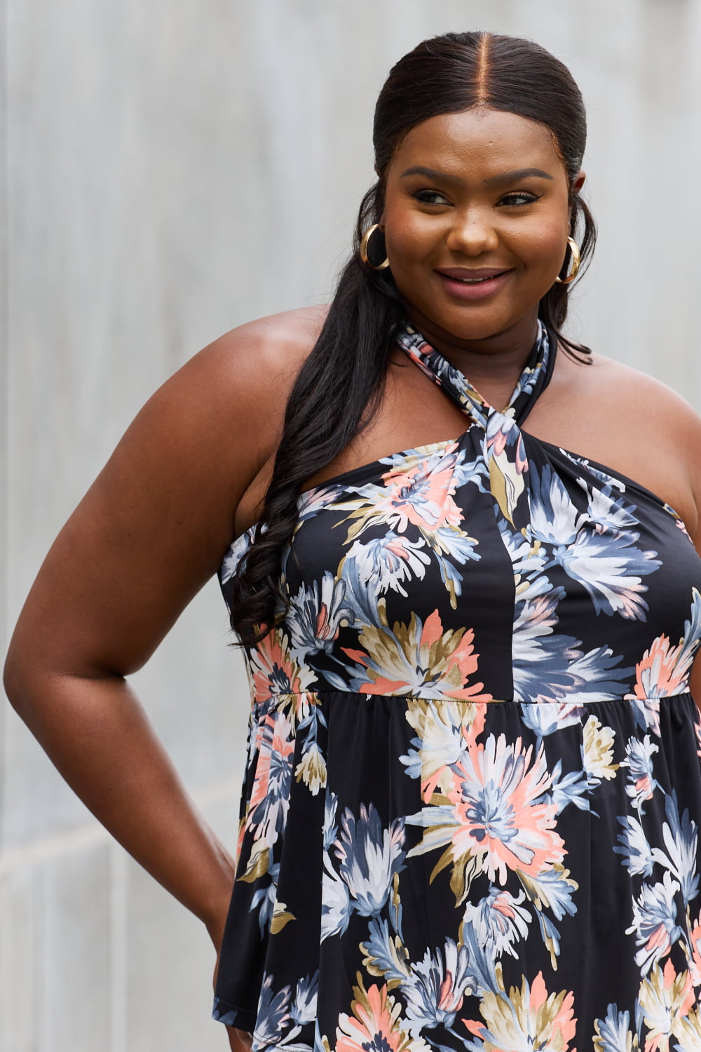 Be Stage Floral Halter Top in Black