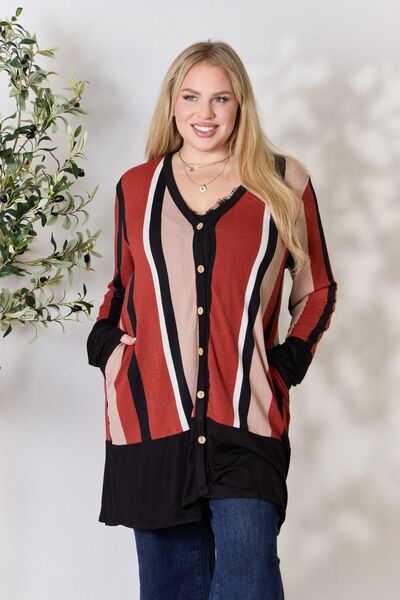 Celeste Striped Button Up Long Sleeve Cardigan