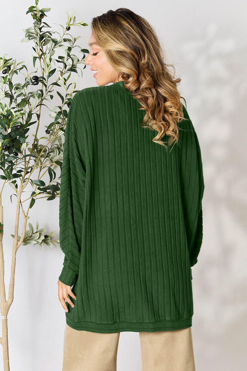Ribbed Open Front Long Sleeve Cardigan