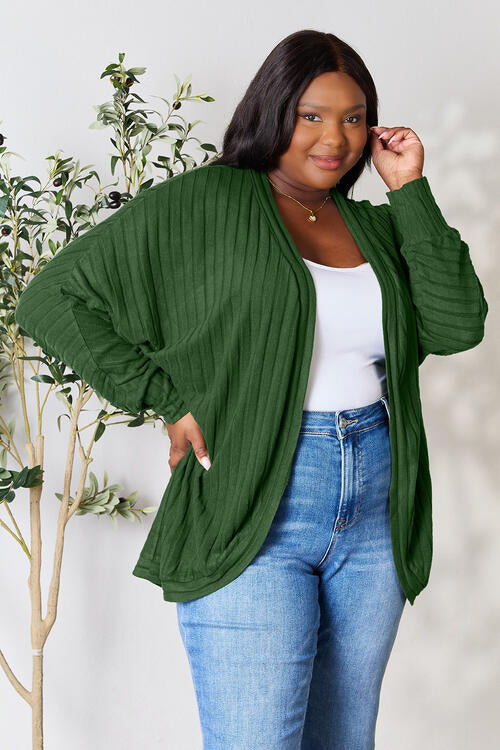 Ribbed Open Front Long Sleeve Cardigan