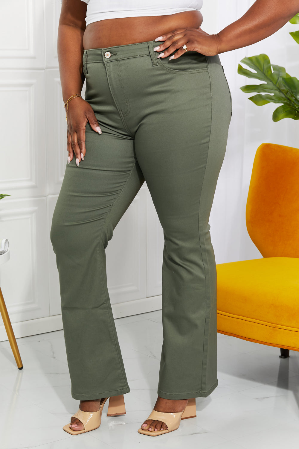 Zenana Clementine High-Rise Bootcut Jeans in Olive