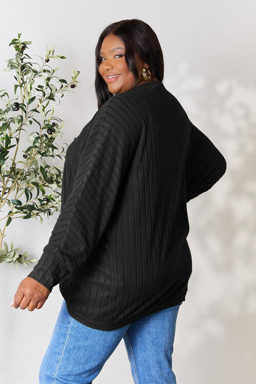 Ribbed Open Front Long Sleeve Cardigan