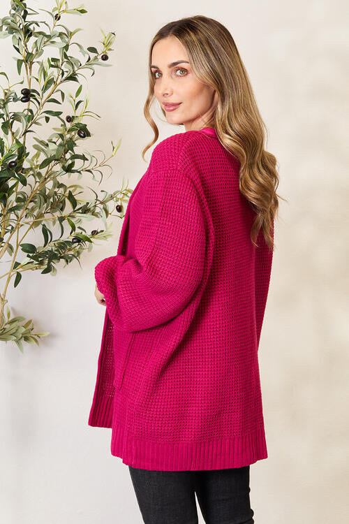 Zenana Waffle-Knit Open Front Cardigan
