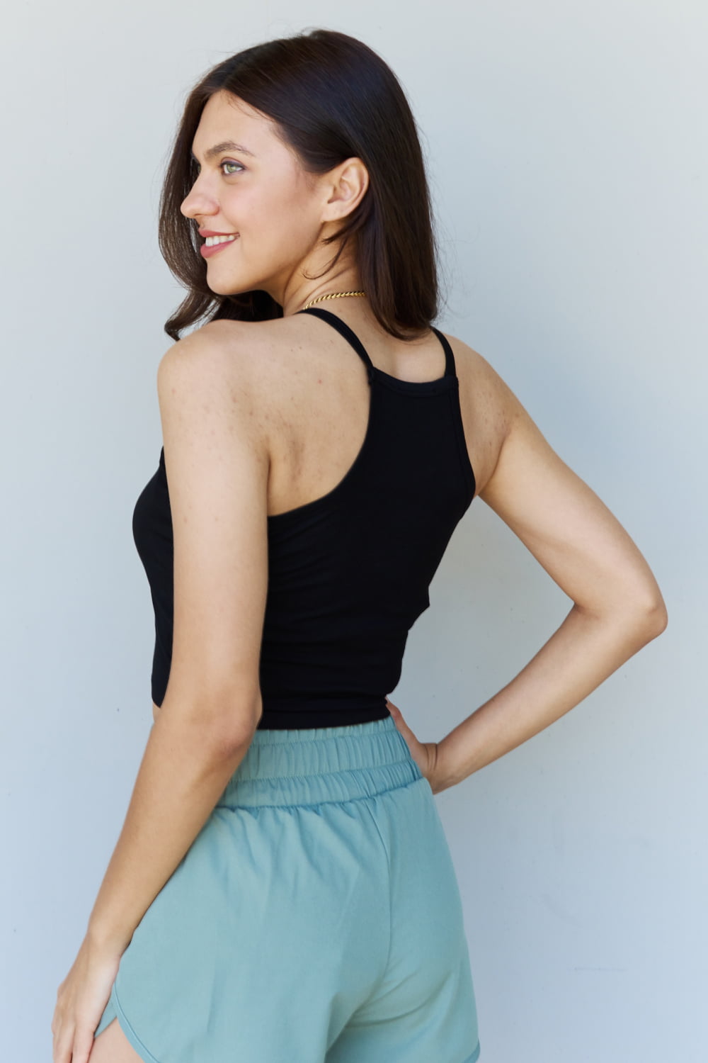 Ninexis Soft Modal Short Strap Ribbed Tank Top in Black
