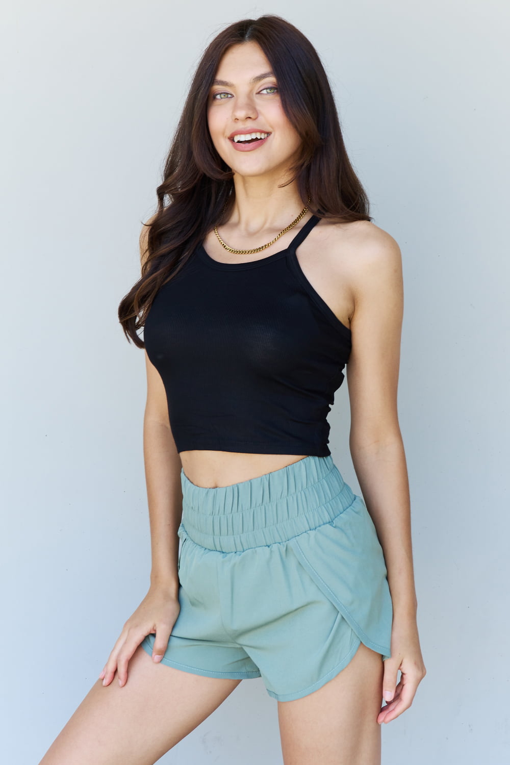 Ninexis Soft Modal Short Strap Ribbed Tank Top in Black