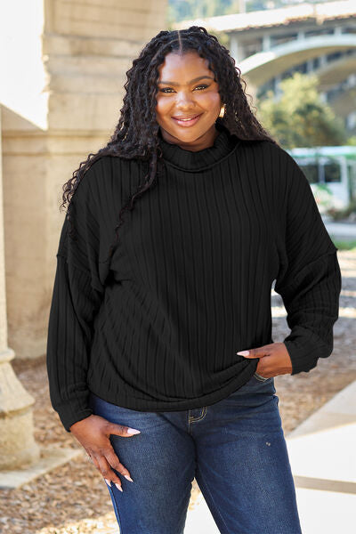 Basic Bae Ribbed Exposed Seam Mock Neck Knit Top