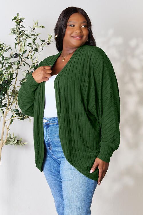 Ribbed Open Front Long Sleeve Cardigan